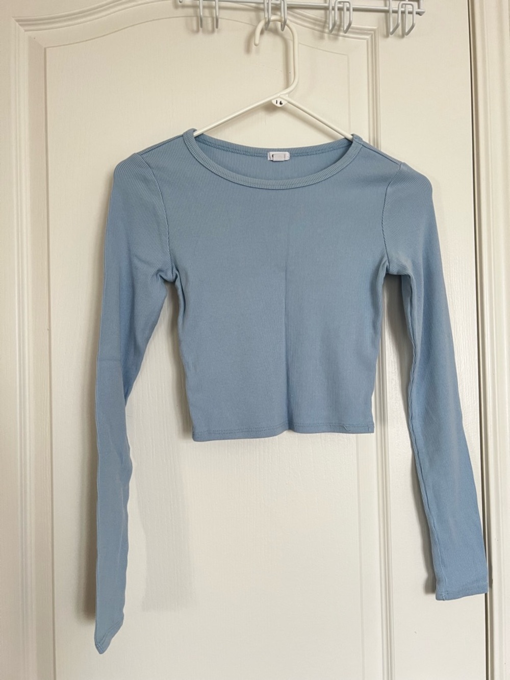 Garage Light Blue Ribbed Long Sleeve Crop Top